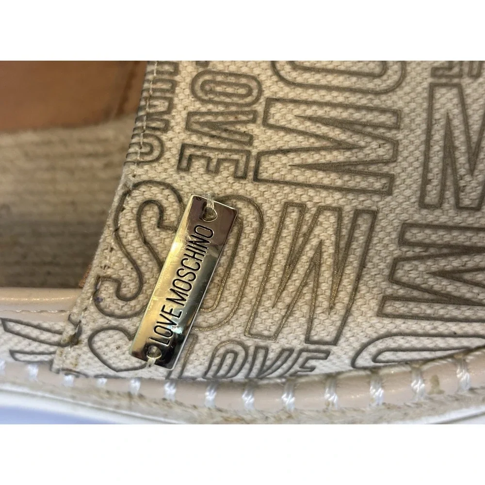 LOVE MOSCHINO Logo Beige Canvas Espadrilles 38 US‎ 8 Platform
